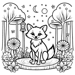 Zauberhafter Kawaii-Fuchs bei Mondschein Bastelmotiv für malfreudige Waldfreunde