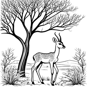 Stolze Gazellejungtiere unter einem Baum Ausmalvorlage für malfreudige Savannengäste