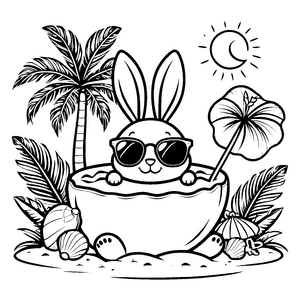 Cooles Kaninchen im Tropenbecken Ausmalbild für malfreudige Strandtiere