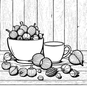 Gemütliche Eichelnschale mit Tasse Bastelmotiv für Herbstfreunde