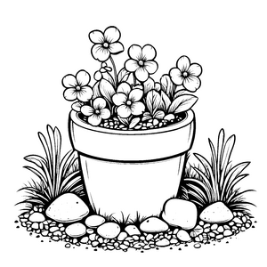 Pflegliche Veilchen im Tontopf Bastelmotiv für Gartenfreunde