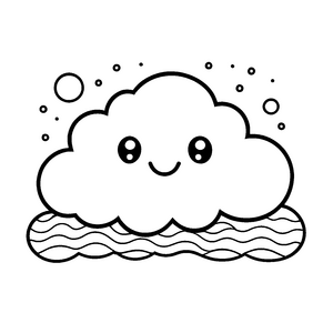 Verspielte Kawaii-Wolke über Wellen Bastelmotiv für malfreudige Wasserfreunde