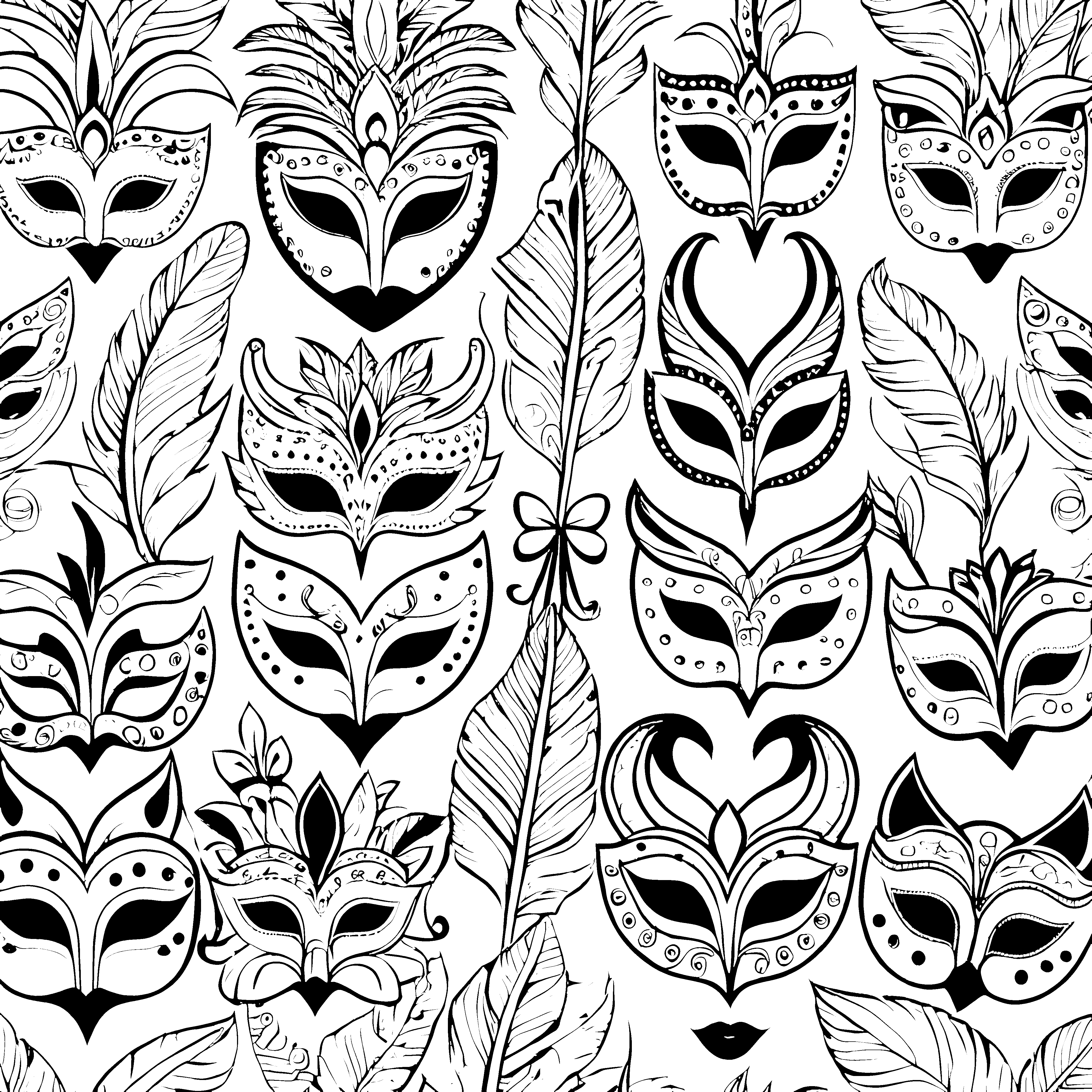 Prunkvolle Blumenmasken Ausmalbild für malfreudige Festvielfalt
