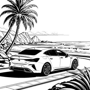 Eleganter Sportwagen an der Küste Malbild für neugierige Strandurlauber