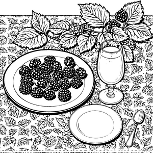 Frische Stachelbeeren auf Tellern Ausmalvorlage für malfreudige Genießer