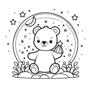 Magischer Kawaii-Bär in Seifenblase Malvorlage für verträumte Sternenjäger