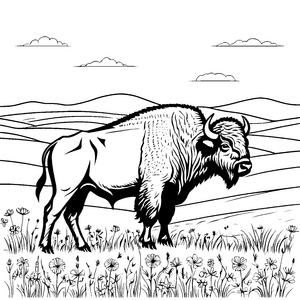 Prachtvoller Bison in Hügellandschaft Bastelmotiv für mutige Wiesenforscher