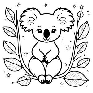 Freundlicher Koala mit Sternen Ausmalbild für neugierige Waldtiere