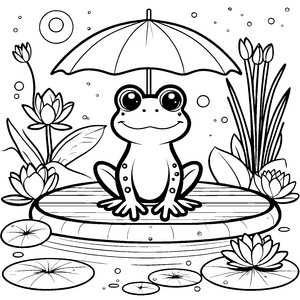 Ruhiger Kawaii-Frosch mit Regenschirm Bastelvorlage für Wasserfreunde