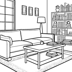 Stiller Couchtisch mit Büchern Bastelmotiv für kleine Bibliotheksfreunde