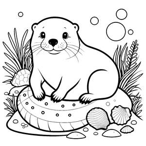 Bezauberter Otter auf Muschel-Bastelvorlage für kreative Meeresforscher
