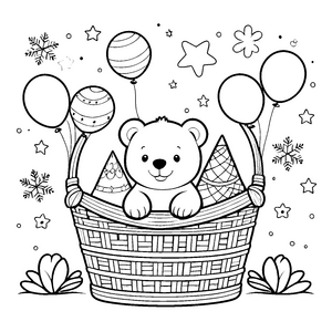 Festlicher Kawaii Eisbär im Korb Bastelmotiv für junge Sternenjäger