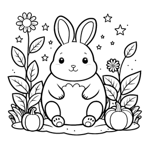 Herzlicher Kawaii-Hase mit Herz Malbild für kleine Gartenfreunde