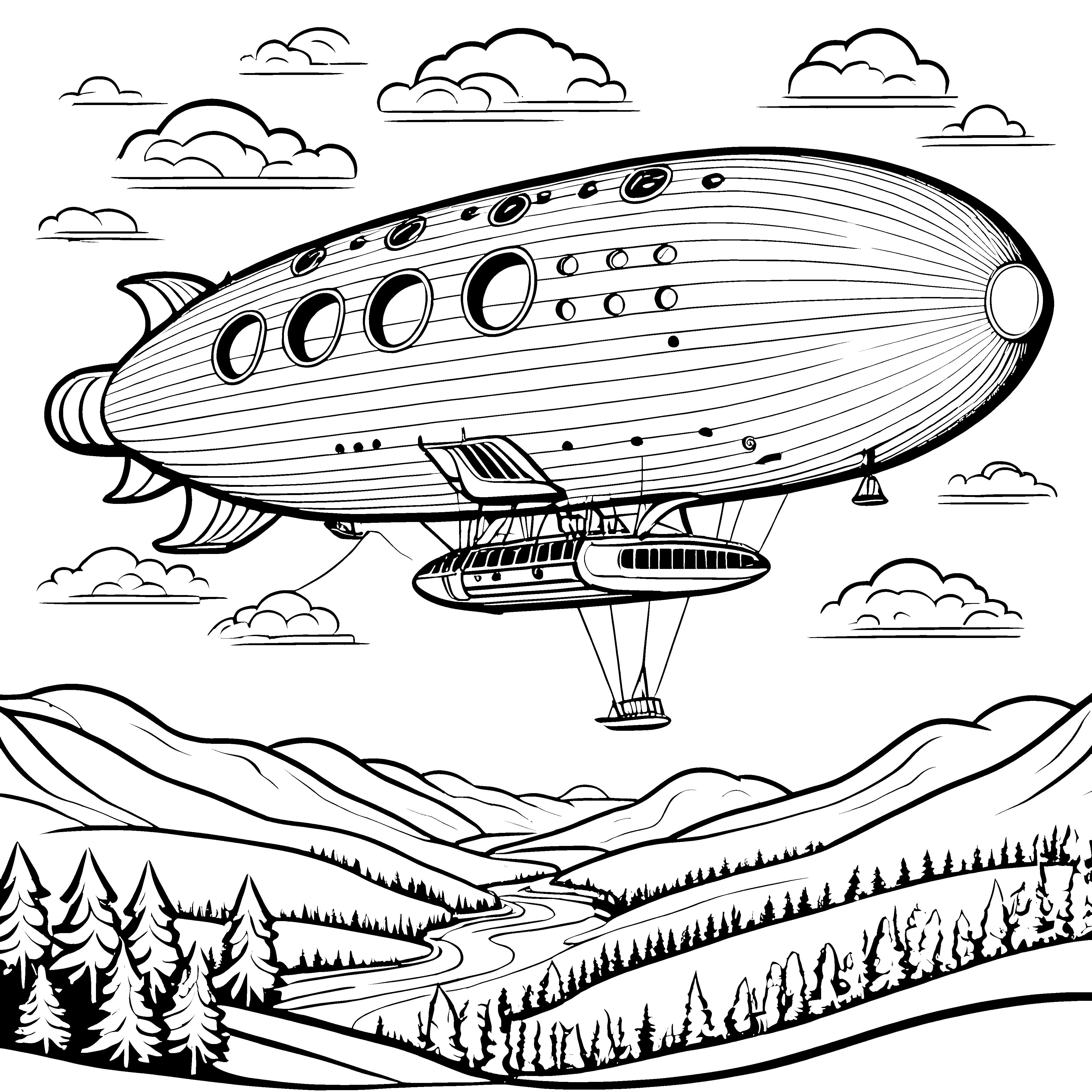 Majestätische Zeppeline über Gebirgstälern Bastelvorlage für verträumte Wolkenläufer