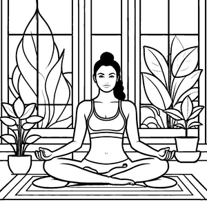 Friedliche Yoga-Pose mit Topfpflanzen Bastelvorlage für Zimmerpflanzenfreunde