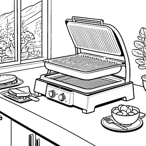 Leckerer Kontaktgrill mit Sandwiches Ausmalvorlage für kleine Feinschmecker