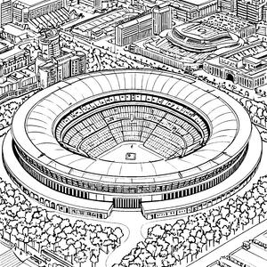Monumentales Stadion mit Tribünen Malbild für kleine Stadterforscher