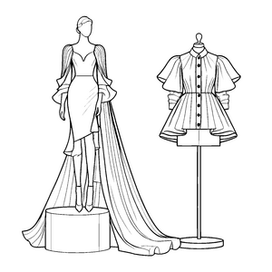 Prachtvolles langes Kleid mit Bluse Bastelvorlage für kreative Modeschöpfer