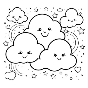 Heiteres Kawaii-Wolken-Herzen-Bastelvorlage für verträumte Sternengucker