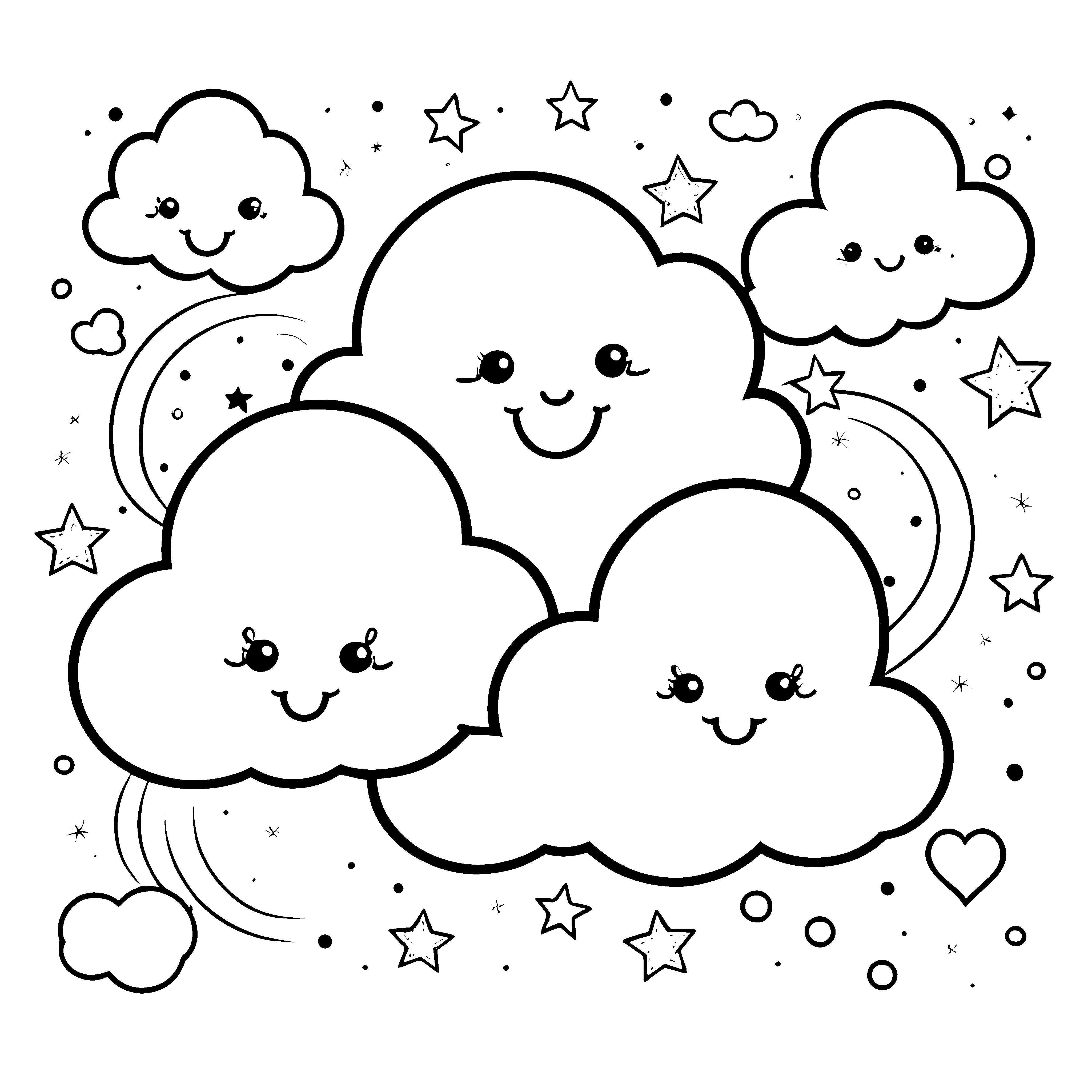 Heiteres Kawaii-Wolken-Herzen-Bastelvorlage für verträumte Sternengucker