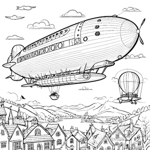 Wundervolle Zeppeline über Städtenbach Malbild für kleine Stadtforscher