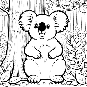 Heiterer Koala am Baumstamm Ausmalbild für verträumte Blattfreunde