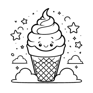 Heiteres Kawaii-Eis mit Sternen Ausmalbild für malfreudige Wolkenträumer