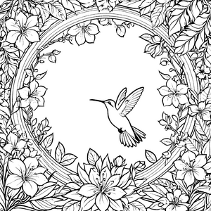 Zierlicher Kolibri im Blütenkranz Malbild für kreative Blütenfreunde