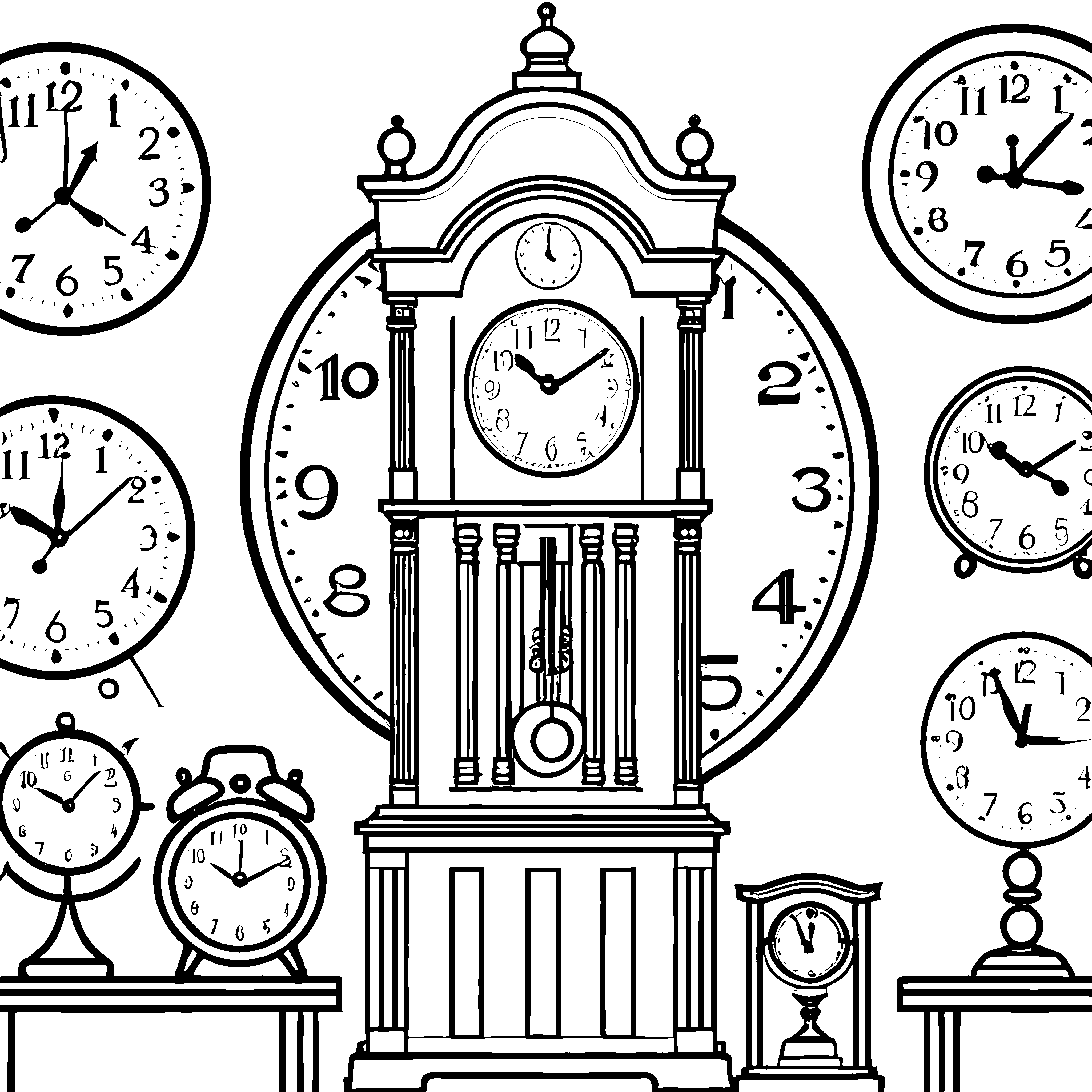 Prachtvolle Standuhr mit Wanduhren Malbild für verträumte Zeitmesser