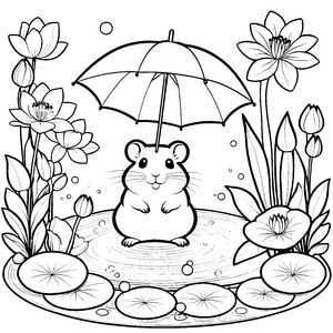 Verspielter Kawaii-Hamster mit Regenschirm Bastelmotiv für kreative Wasserfreunde