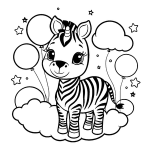 Traumiges Kawaii-Zebra auf Wolke Ausmalbild für kleine Himmelsfreunde