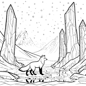 Stiller Polarfuchs bei Eistürmen Malvorlage für junge Frostfreunde