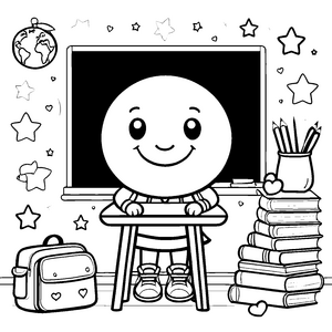 Fröhliches Schulkind am Pult Bastelvorlage für Bücherwürmer