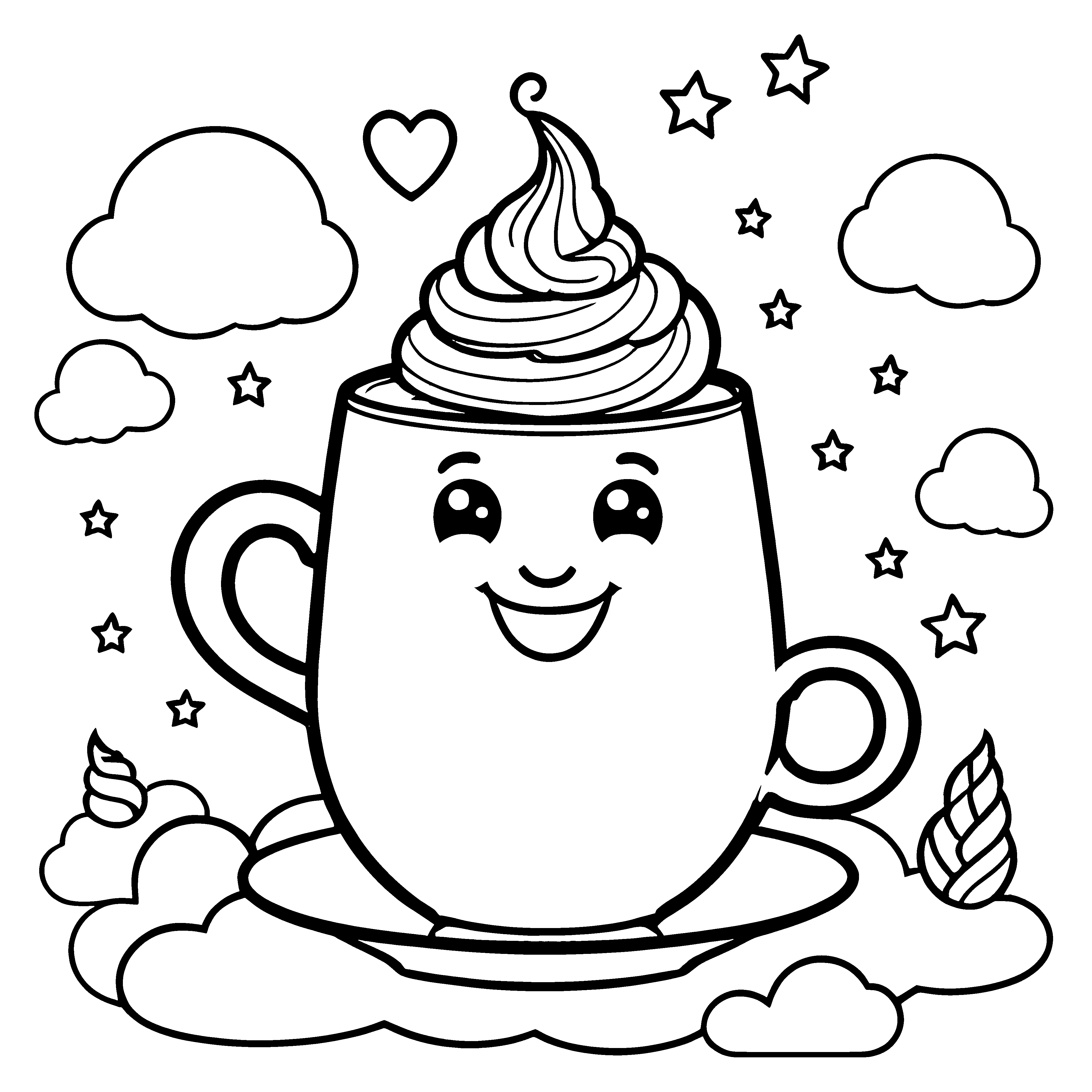 Verspielte Kaffeetasse mit Sahnespirale Malvorlage für neugierige Sternengucker