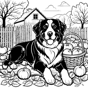 Freudiger Berner Sennenhund mit Kürbissen Bastelmotiv für Bauernhoffreunde