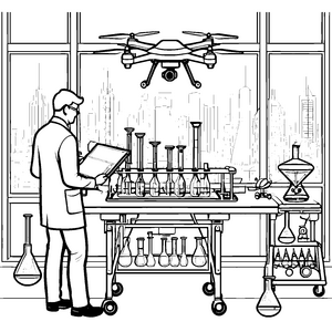 Technologische Drohne im Labor Ausmalvorlage für mutige Laborhelfer