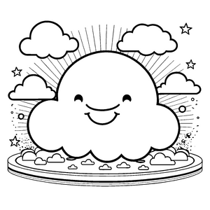Strahlende Kawaii-Wolke mit Sternen Malbild für kleine Weltraumfahrer