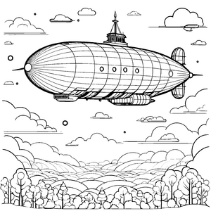 Prachtvolle Zeppeline über hügeliger Waldlandschaft Bastelmotiv für kleine Waldfreunde