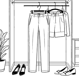 Strukturierte Damenhose im Kleiderschrank Bastelvorlage für junge Kleiderschrankfreunde