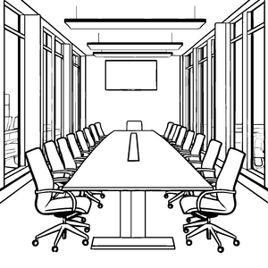 Heller Konferenztisch mit Bürostühlen Malvorlage für mutige Büroprofis