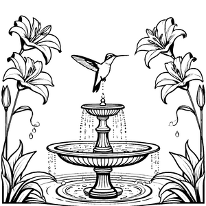 Verspielter Kolibri am Springbrunnen Bastelmotiv für junge Wasserforscher
