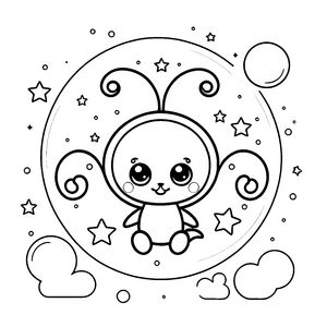 Herzliches Kawaii-Alien mit Sternen Bastelmotiv für mutige Himmelsfreunde