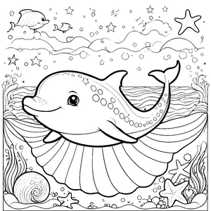 Freundlicher Kawaii-Delfin mit Seestern-Bastelmotiv für kreative Meeresputzer