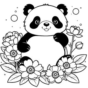 Herzlicher Panda im Blütenmeer Bastelvorlage für malfreudige Gartenfreunde
