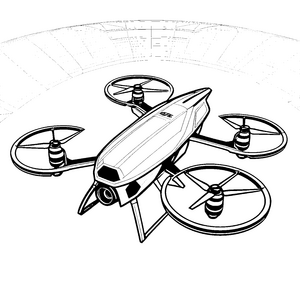 Aerodynamische Drohne vor Bögen Ausmalvorlage für malfreudige Technikpioniere