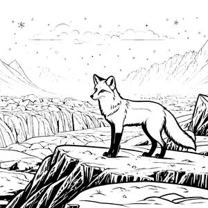 Stolzer Polarfuchs auf Felsen Ausmalvorlage für kleine Gebirgsfreunde