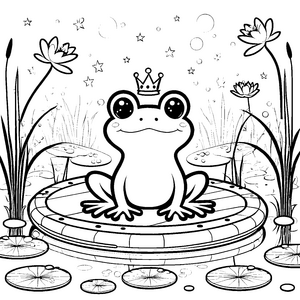 Prinzlicher Kawaii-Frosch mit Krone Malvorlage für neugierige Wasserbewohner