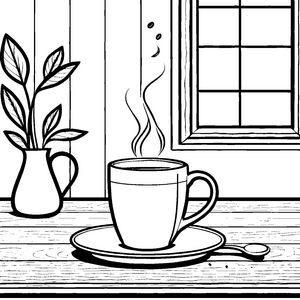 Gemütlicher Kaffee mit Pflanzenvase Bastelmotiv für verträumte Genießer