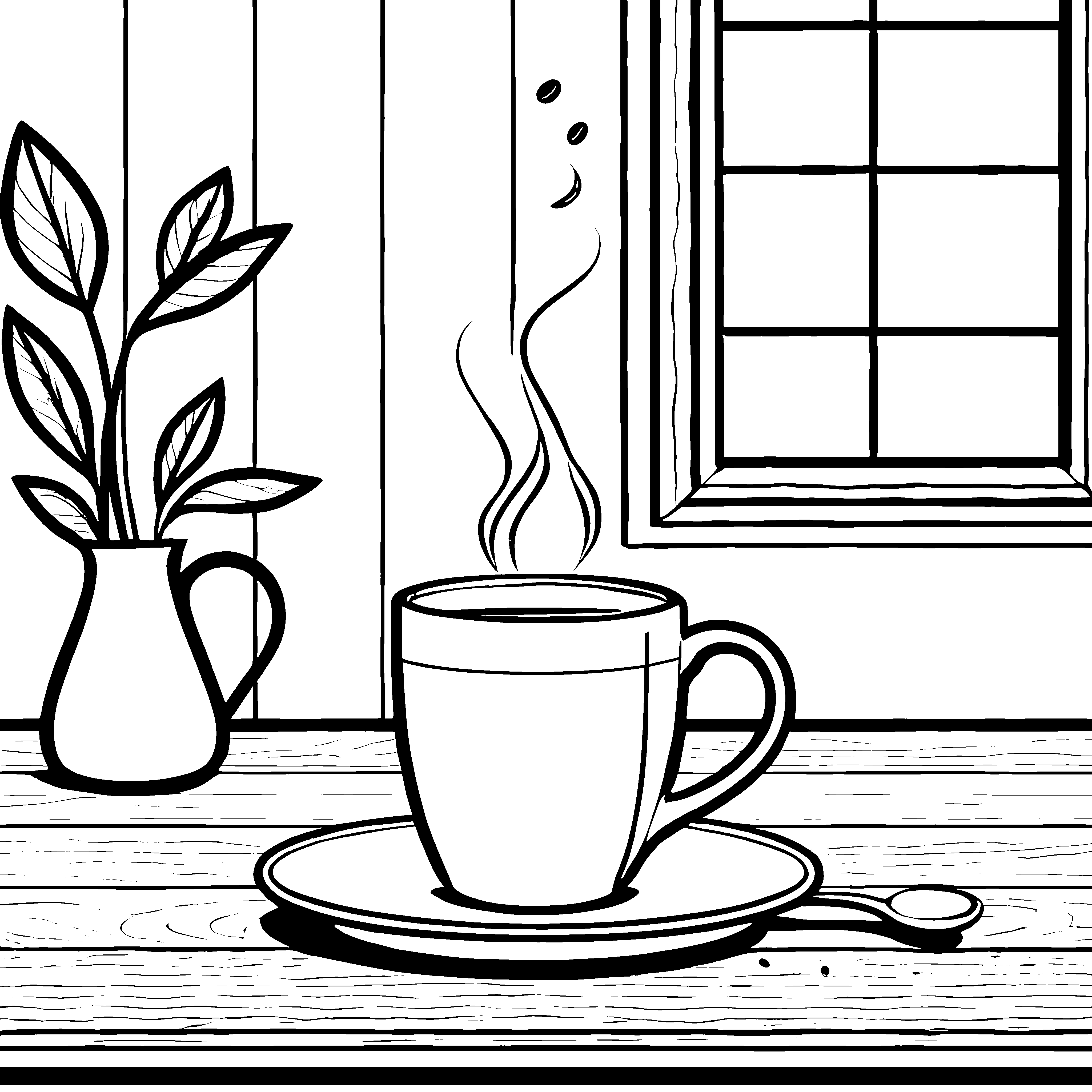 Gemütlicher Kaffee mit Pflanzenvase Bastelmotiv für verträumte Genießer