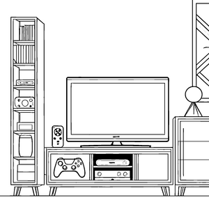 Modernes Spielekonsolen-Setup mit Gamepad Malvorlage für fröhliche Gamer